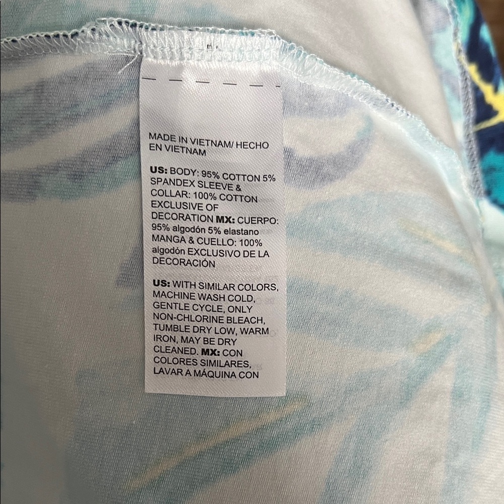 Chico's Aqua Tropical Leaf Pattern Short-Sleeve Blouse - size Small (Chico’s 0) - Picture 7 of 8